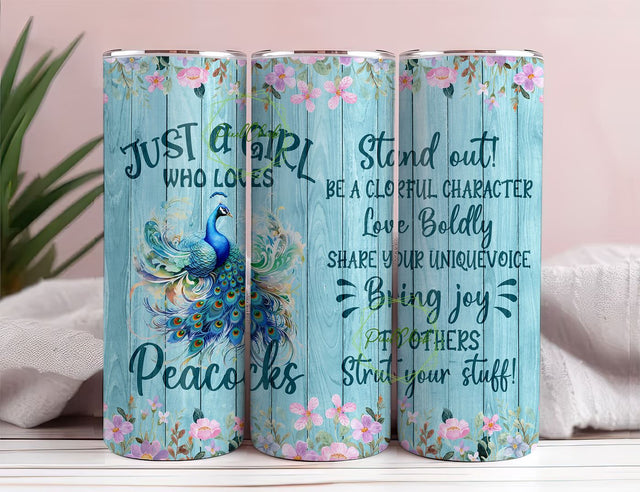 Peafowl Coffee Tumbler 20 Oz Double Walled Stainless Steel Mug Peafowl Bird Printed Sublimation PixelChick 