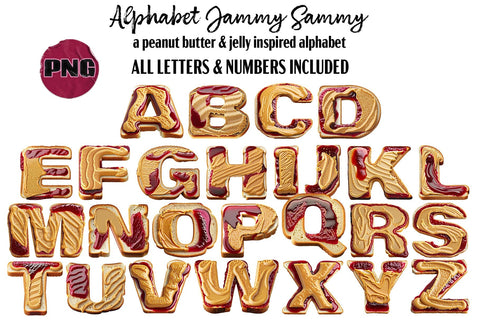 Peanut Butter & Jelly Alphabet PNG Set, Letter Sublimation, Monogram, Numbers Sublimation AlexandHer Digital Art 