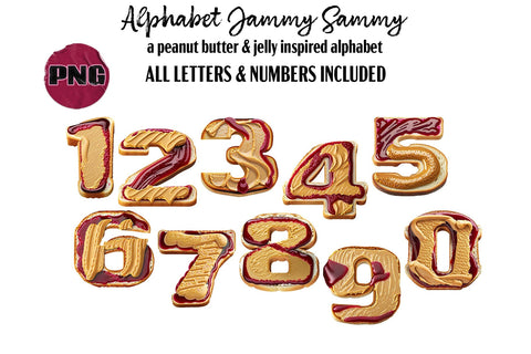 Peanut Butter & Jelly Alphabet PNG Set, Letter Sublimation, Monogram, Numbers Sublimation AlexandHer Digital Art 