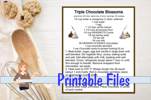 Peanut Butter & Triple Chocolate Blossoms Recipe Cards 3D Paper Family Creations 