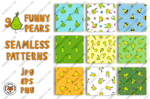 Pear Seamless Pattern Bundle, Kawaii Pear Digital Paper Digital Pattern Digital Craftyfox 