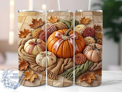Pearl Bow Pumpkin 20oz Tumbler Wrap, Pearl Accent, Bow Motif, Pumpkin Design, Autumn Theme, Elegant Style, Skinny Tumbler, Sublimation PNG Sublimation ToriDesigns 