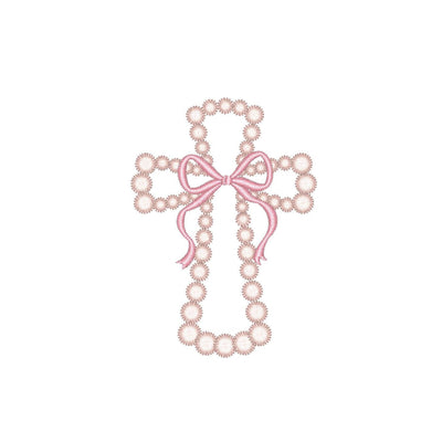 Pearl Cross with Pink Bow Machine Embroidery Design, Religious Embroidery File, 2 sizes, Instant Download Embroidery/Applique DESIGNS Nino Nadaraia 