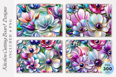 Pearl Floral Glass Cutting Board PNG Design Sublimation Regulrcrative 