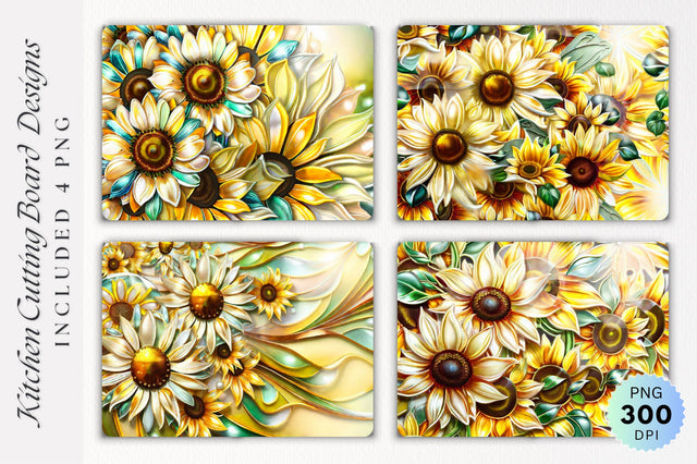 Pearl Sunflowers Glass Cutting Board PNG Design Sublimation Regulrcrative 