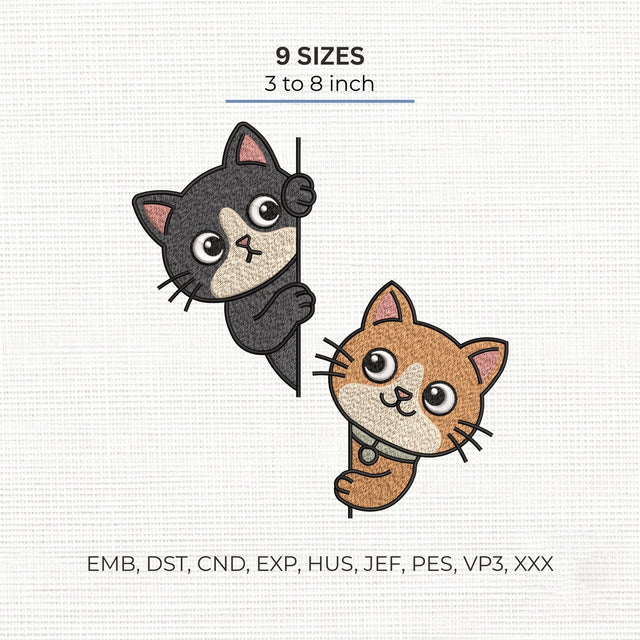 Peekaboo Cats Embroidery Design – Cute Kittens Peeking Funny Cat Machine Embroidery File Embroidery/Applique DESIGNS PatternFeed8 