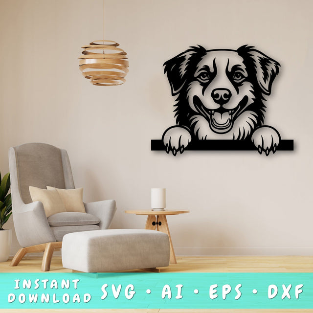 Peeking Australian Shepherd Laser SVG, Dog Laser Cut Design, Pet Lover Gift, Animal Art, Laser Engraving, Digital Download SVG HappyDesignStudio 
