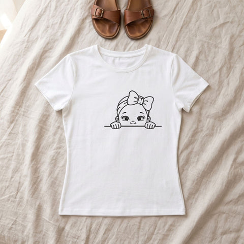 Peeking Baby Girl Embroidery Design – Cute Baby Face with Bow Peekaboo Machine Embroidery File Embroidery/Applique DESIGNS PatternFeed8 