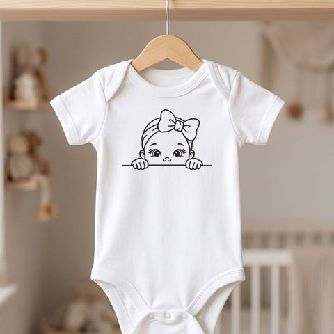 Peeking Baby Girl Embroidery Design – Cute Baby Face with Bow Peekaboo Machine Embroidery File Embroidery/Applique DESIGNS PatternFeed8 