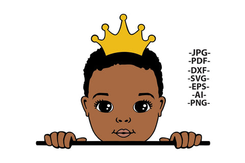 Peeking Black Boy SVG with Blue Glitter Crown PNG DXF PDF EPS JPG AI Cute Prince Clipart for Baby Shower Crafts and Cricut Projects SVG 1uniqueminute 