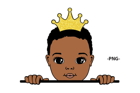 Peeking Black Boy SVG with Blue Glitter Crown PNG DXF PDF EPS JPG AI Cute Prince Clipart for Baby Shower Crafts and Cricut Projects SVG 1uniqueminute 