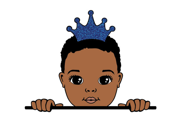 Peeking Black Boy SVG with Blue Glitter Crown PNG DXF PDF EPS JPG AI Cute Prince Clipart for Baby Shower Crafts and Cricut Projects SVG 1uniqueminute 