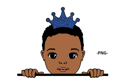 Peeking Black Boy SVG with Blue Glitter Crown PNG DXF PDF EPS JPG AI Cute Prince Clipart for Baby Shower Crafts and Cricut Projects SVG 1uniqueminute 