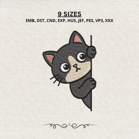 Peeking Black Cat Embroidery Design – Cute Kitty Machine Embroidery File, Cat Peeking Around Corner, Funny Cat Lover Design Embroidery/Applique DESIGNS PatternFeed8 
