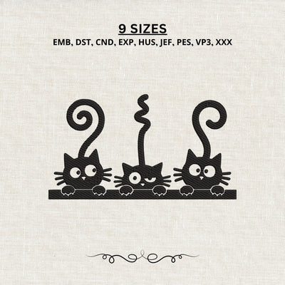 Peeking Black Cats Embroidery Design – Funny Three Cats Machine Embroidery File, Cute Cat Kitten Pet Design Embroidery/Applique DESIGNS PatternFeed8 