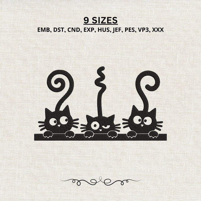 Peeking Black Cats Embroidery Design – Funny Three Cats Machine Embroidery File, Cute Cat Kitten Pet Design Embroidery/Applique DESIGNS PatternFeed8 