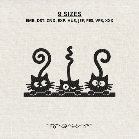 Peeking Black Cats Embroidery Design – Funny Three Cats Machine Embroidery File, Cute Cat Kitten Pet Design Embroidery/Applique DESIGNS PatternFeed8 