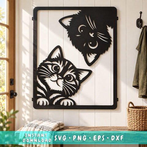 Peeking Cats Laser SVG | Cat Wall Art DXF | Funny Kitten Metal Sign | Cat Lover CNC File | Plasma Cut Cat Decor | Pet Silhouette Svg SVG HappyDesignStudio 