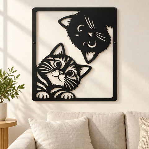 Peeking Cats Laser SVG | Cat Wall Art DXF | Funny Kitten Metal Sign | Cat Lover CNC File | Plasma Cut Cat Decor | Pet Silhouette Svg SVG HappyDesignStudio 