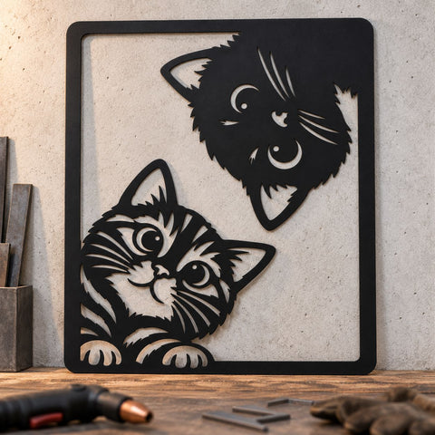 Peeking Cats Laser SVG | Cat Wall Art DXF | Funny Kitten Metal Sign | Cat Lover CNC File | Plasma Cut Cat Decor | Pet Silhouette Svg SVG HappyDesignStudio 