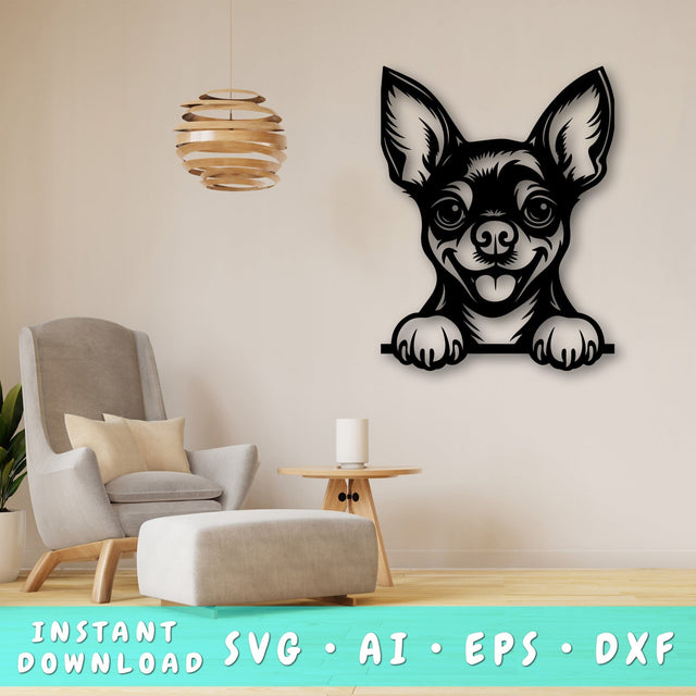 Peeking Chihuahua Laser SVG, Cute Dog Laser Cut, Pet Lover Design, Digital Download, Dog Art, Laser Engraving File SVG HappyDesignStudio 