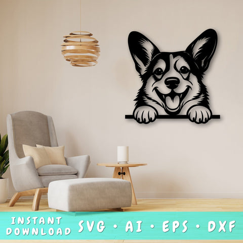 Peeking Corgi Laser SVG, Dog Paw Print, Pet Lover Cut File, Animal Art, Laser Cut, Digital Download SVG HappyDesignStudio 