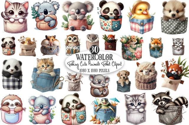 Peeking Cute Animals Pocket Clipart Png Sublimation SVGista 