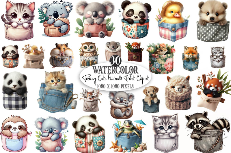 Peeking Cute Animals Pocket Clipart Png Sublimation SVGista 