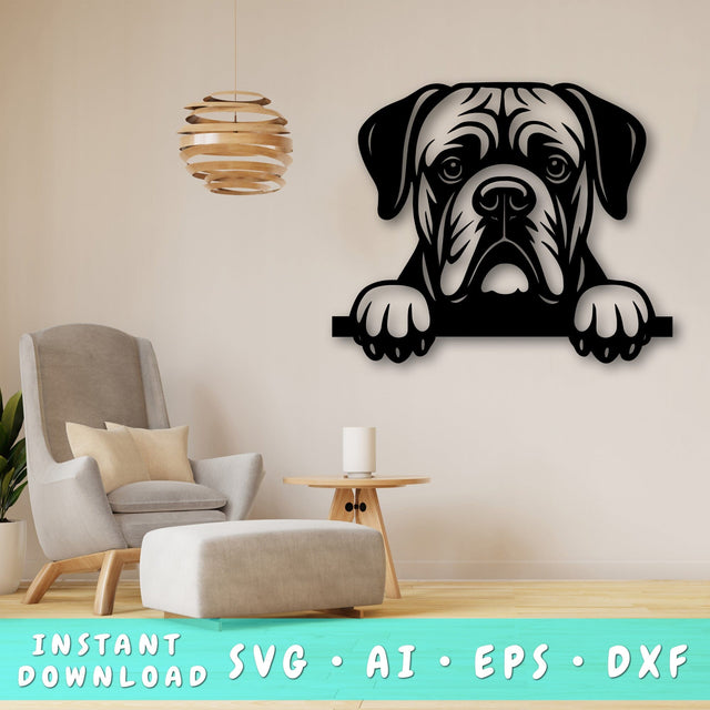 Peeking English Bulldog Laser SVG, Dog Laser Cut, Pet Lover Design, Bulldog Art, Digital Download, Laser Engraving SVG HappyDesignStudio 