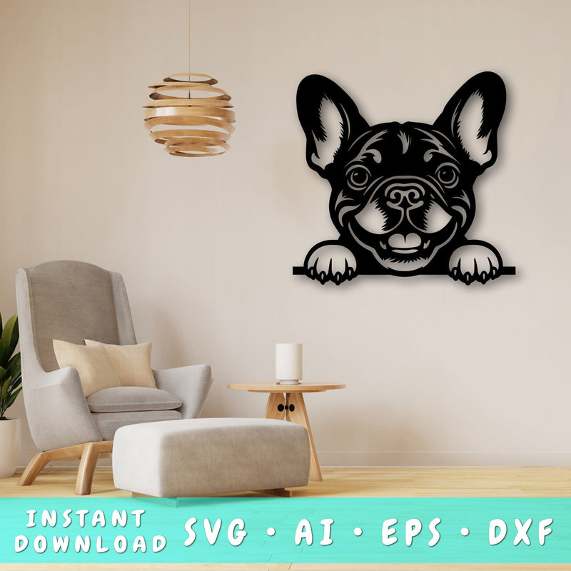 Peeking French Bulldog Laser SVG, Dog Paw Print, Pet Lover Cut File, Animal Art, Laser Engraving, Digital Download SVG HappyDesignStudio 