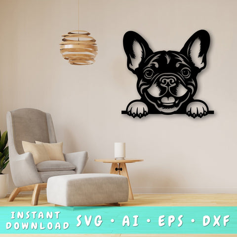 Peeking French Bulldog Laser SVG, Dog Paw Print, Pet Lover Cut File, Animal Art, Laser Engraving, Digital Download SVG HappyDesignStudio 