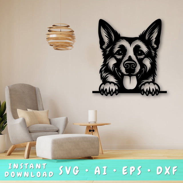 Peeking German Shepherd Laser SVG, Dog Paw Print, Pet Lover Cut File, Animal Art, Laser Cut, Digital Download SVG HappyDesignStudio 
