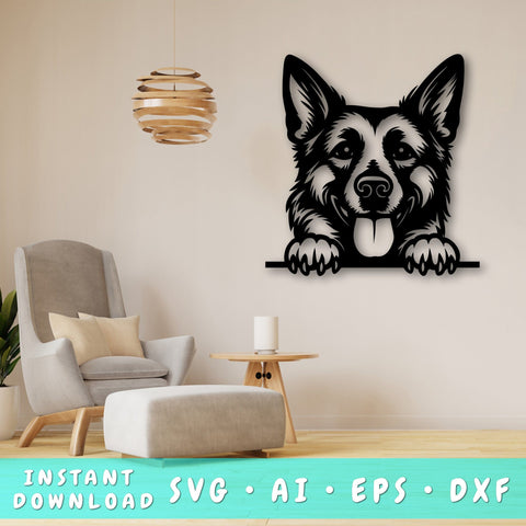 Peeking German Shepherd Laser SVG, Dog Paw Print, Pet Lover Cut File, Animal Art, Laser Cut, Digital Download SVG HappyDesignStudio 