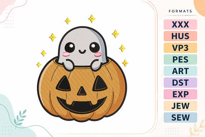 Peeking Ghost in Pumpkin Jack-o'-Lantern Embroidery Design Embroidery/Applique DESIGNS sg embroidery 