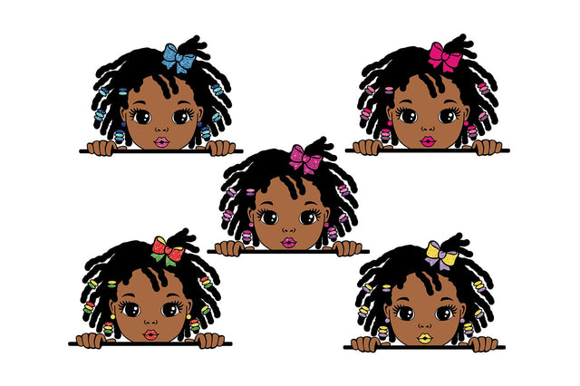 Peeking Girl SVG PNG JPG AI EPS DXF PDF Cute Afro Puffs with Beads and Bow Clipart for Sublimation Cricut Cutting Files SVG 1uniqueminute 