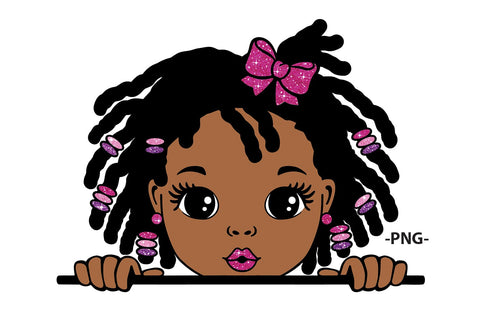 Peeking Girl SVG PNG JPG AI EPS DXF PDF Cute Afro Puffs with Beads and Bow Clipart for Sublimation Cricut Cutting Files SVG 1uniqueminute 