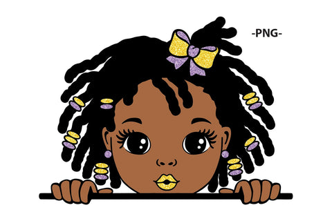 Peeking Girl SVG PNG JPG AI EPS DXF PDF Cute Afro Puffs with Beads and Bow Clipart for Sublimation Cricut Cutting Files SVG 1uniqueminute 