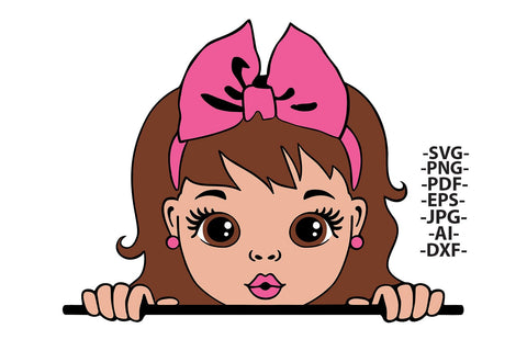 Peeking Girl SVG with Pink Glitter Bow | Cute Afro Girl Clipart for Stickers, Shirts, Sublimation and Crafts SVG 1uniqueminute 
