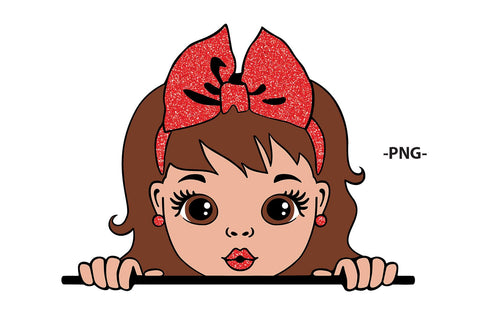 Peeking Girl SVG with Pink Glitter Bow | Cute Afro Girl Clipart for Stickers, Shirts, Sublimation and Crafts SVG 1uniqueminute 