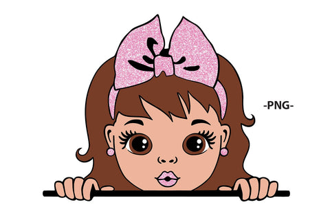 Peeking Girl SVG with Pink Glitter Bow | Cute Afro Girl Clipart for Stickers, Shirts, Sublimation and Crafts SVG 1uniqueminute 