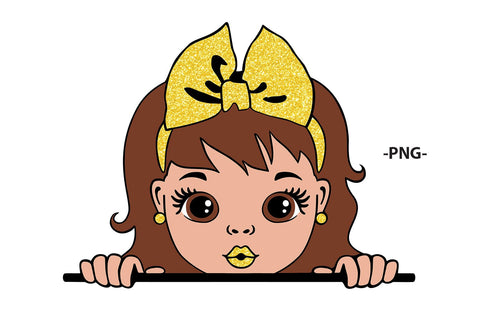 Peeking Girl SVG with Pink Glitter Bow | Cute Afro Girl Clipart for Stickers, Shirts, Sublimation and Crafts SVG 1uniqueminute 