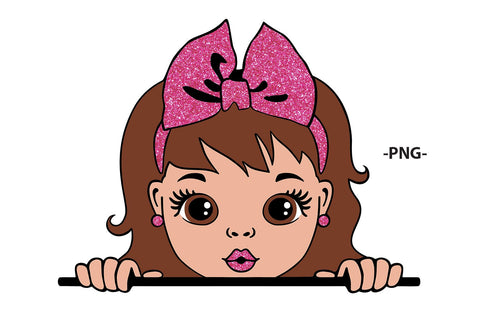 Peeking Girl SVG with Pink Glitter Bow | Cute Afro Girl Clipart for Stickers, Shirts, Sublimation and Crafts SVG 1uniqueminute 