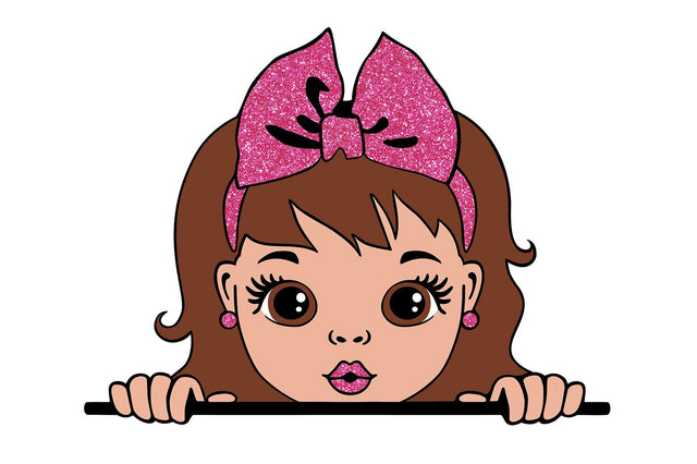 Peeking Girl SVG with Pink Glitter Bow | Cute Afro Girl Clipart for Stickers, Shirts, Sublimation and Crafts SVG 1uniqueminute 