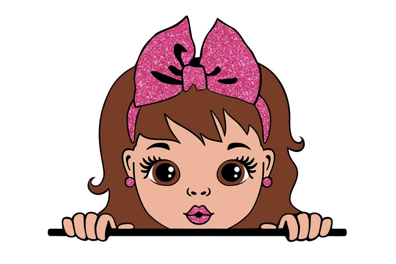 Peeking Girl SVG with Pink Glitter Bow | Cute Afro Girl Clipart for Stickers, Shirts, Sublimation and Crafts SVG 1uniqueminute 