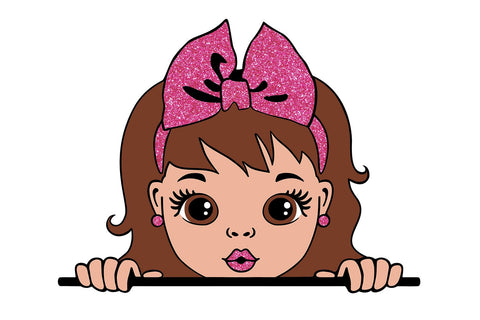 Peeking Girl SVG with Pink Glitter Bow | Cute Afro Girl Clipart for Stickers, Shirts, Sublimation and Crafts SVG 1uniqueminute 
