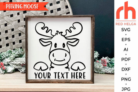Peeking Moose SVG, Christmas Scene Cut File, Xmas Window Decor, Holiday Design Vector, Winter Theme, Elk Outline SVG RedHelgaArt 