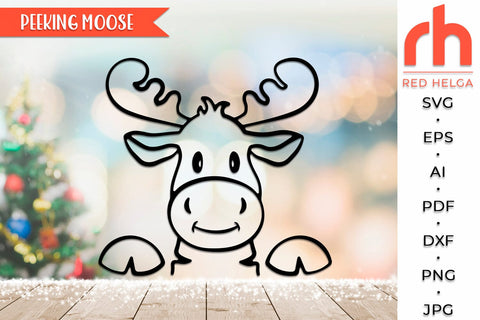 Peeking Moose SVG, Christmas Scene Cut File, Xmas Window Decor, Holiday Design Vector, Winter Theme, Elk Outline SVG RedHelgaArt 