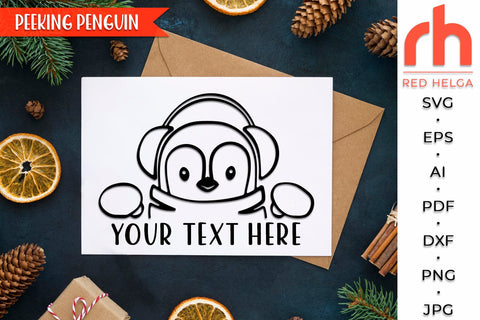 Peeking Penguin SVG, Christmas Scene Cut File, Xmas Window Decor, Holiday Design Vector, Winter Theme, Penguin Outline SVG RedHelgaArt 