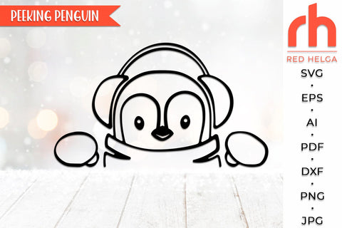Peeking Penguin SVG, Christmas Scene Cut File, Xmas Window Decor, Holiday Design Vector, Winter Theme, Penguin Outline SVG RedHelgaArt 