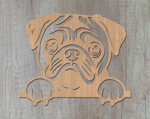 Peeking Pug Laser SVG, Cute Dog Laser Cut, Pet Lover Design, Digital Download, Dog Art, Laser Engraving File SVG HappyDesignStudio 